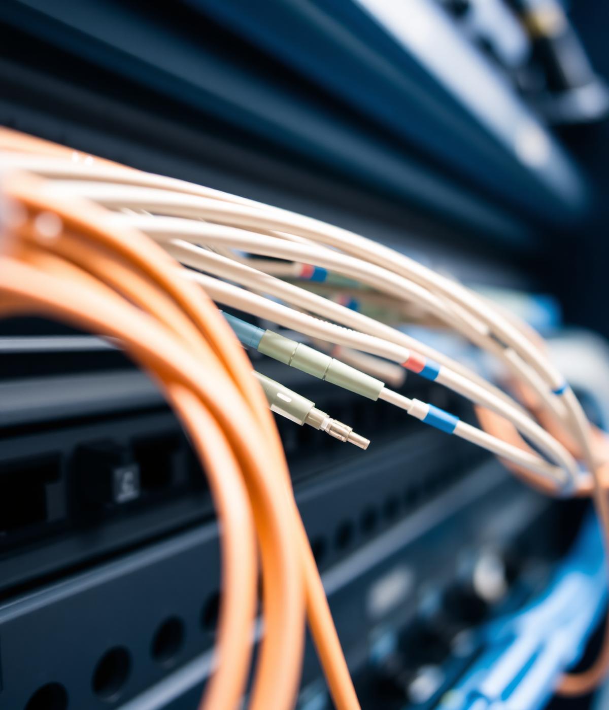 Fiber-optic cable infrastructure close-up