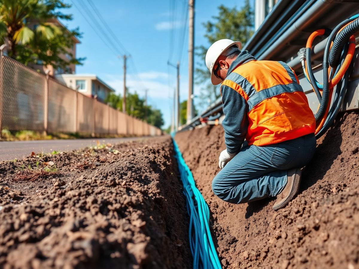 Fiber-optic cable infrastructure being installed