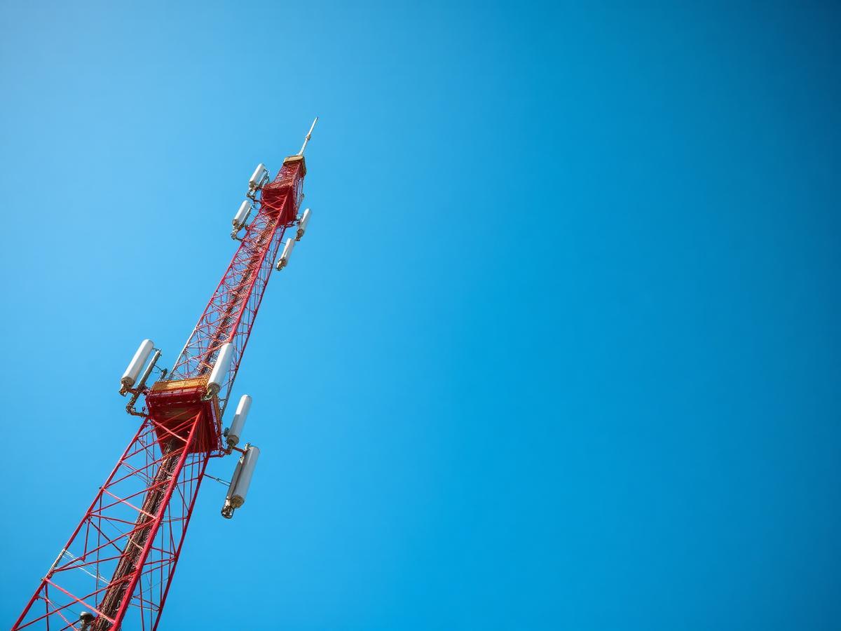Telecom tower structure against a blue sky